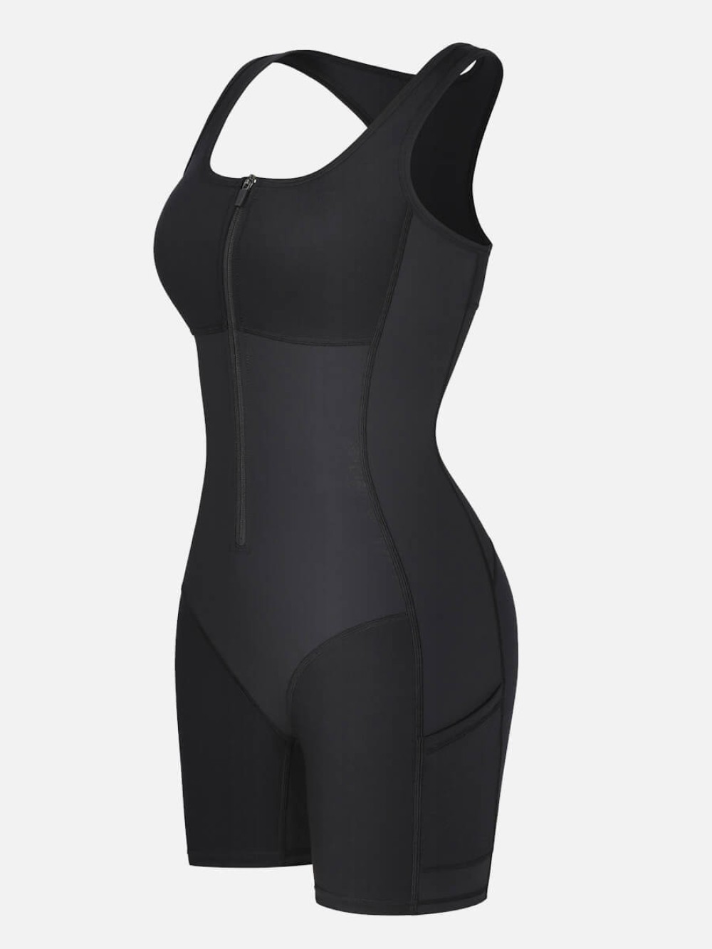 Built-in Removable Bra Pads Body Shaper With Pockets