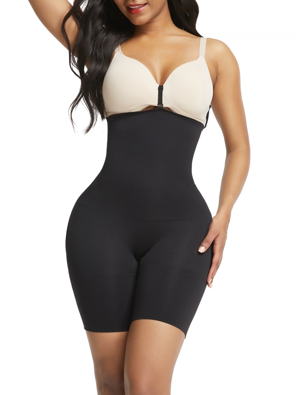 Black Panty Shaper Hollow Out Solid Color Smooth Silhouette