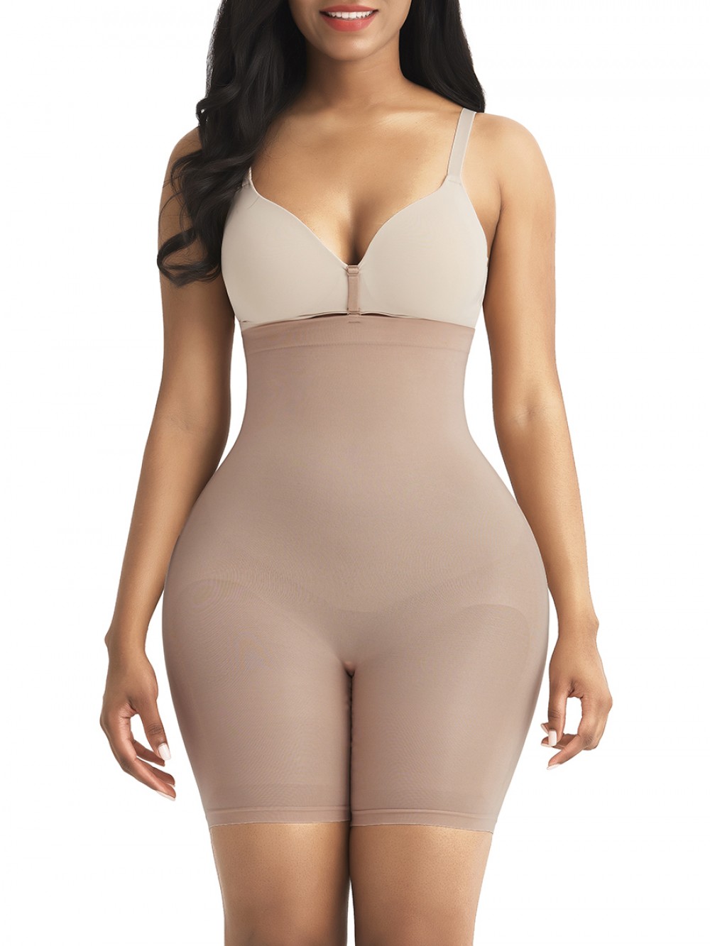 Skin Color High Waist Shapewear Shorts Seamless Thigh Length For Fitness