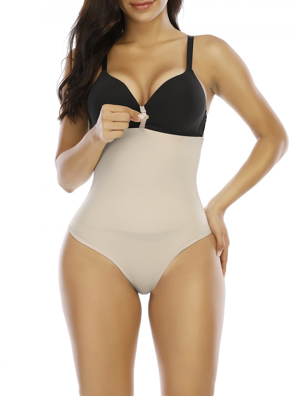 Skin Color Solid Color Three Clasps Panty Shaper Flatten Tummy