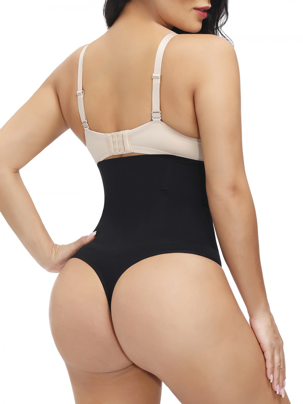 Black Seamless Body Shaper Thong 4 Steel Bones Instant Slimmer