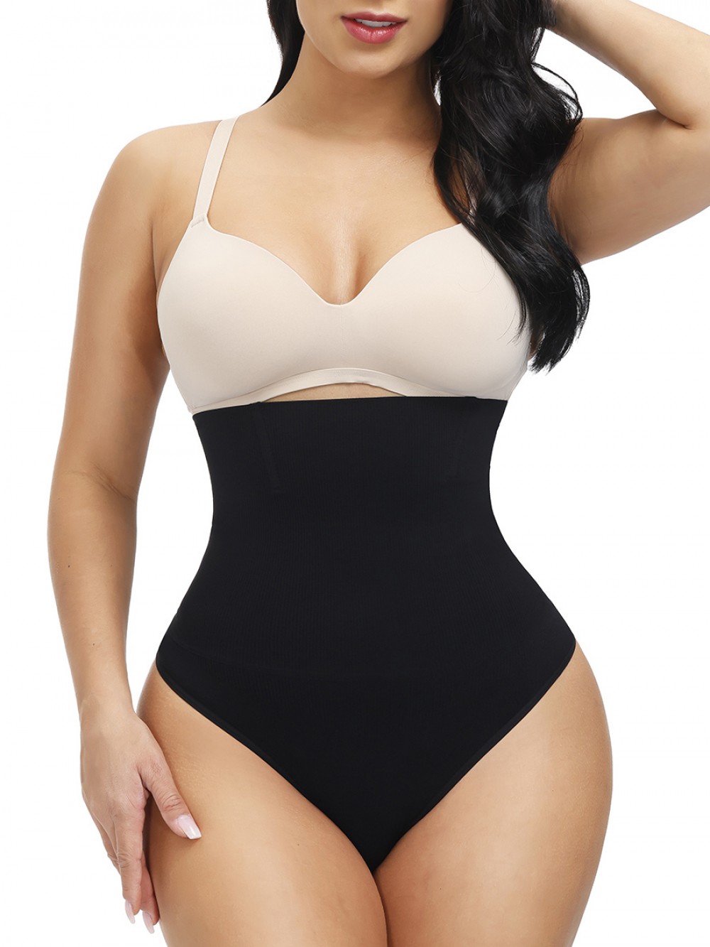 Black Seamless Body Shaper Thong 4 Steel Bones Instant Slimmer