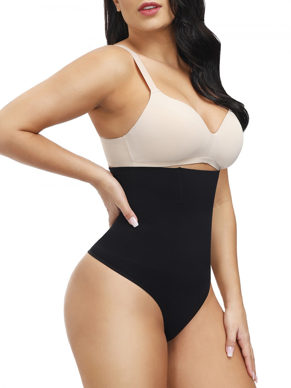 Black Seamless Body Shaper Thong 4 Steel Bones Instant Slimmer