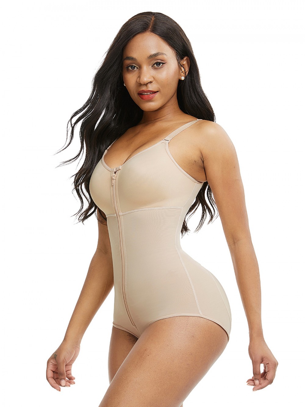 Skin Color Full Body Shaper Adjustable Straps Big Size Thermo Heating