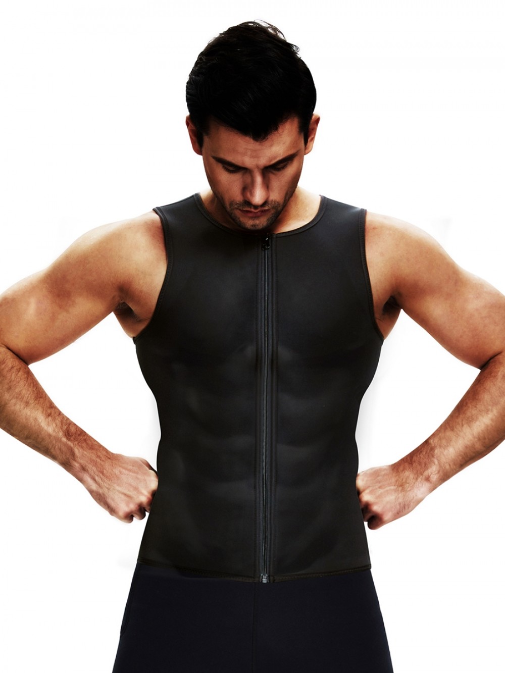 Black Men's Neoprene Slimming Vest With Zipper Fat Burning