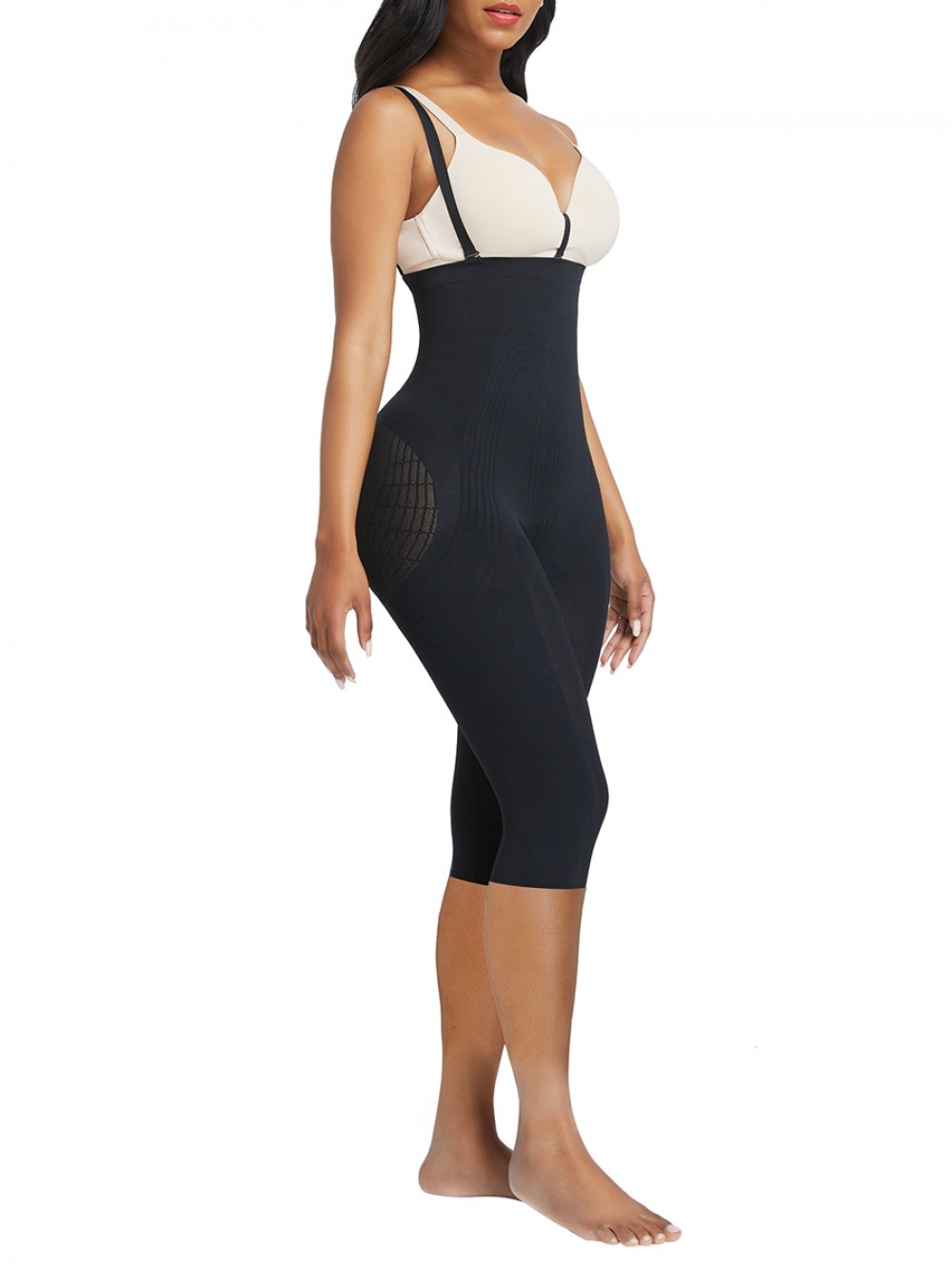 Black Plus Size Full Body Shaper With Open Crotch Smooth Silhouette