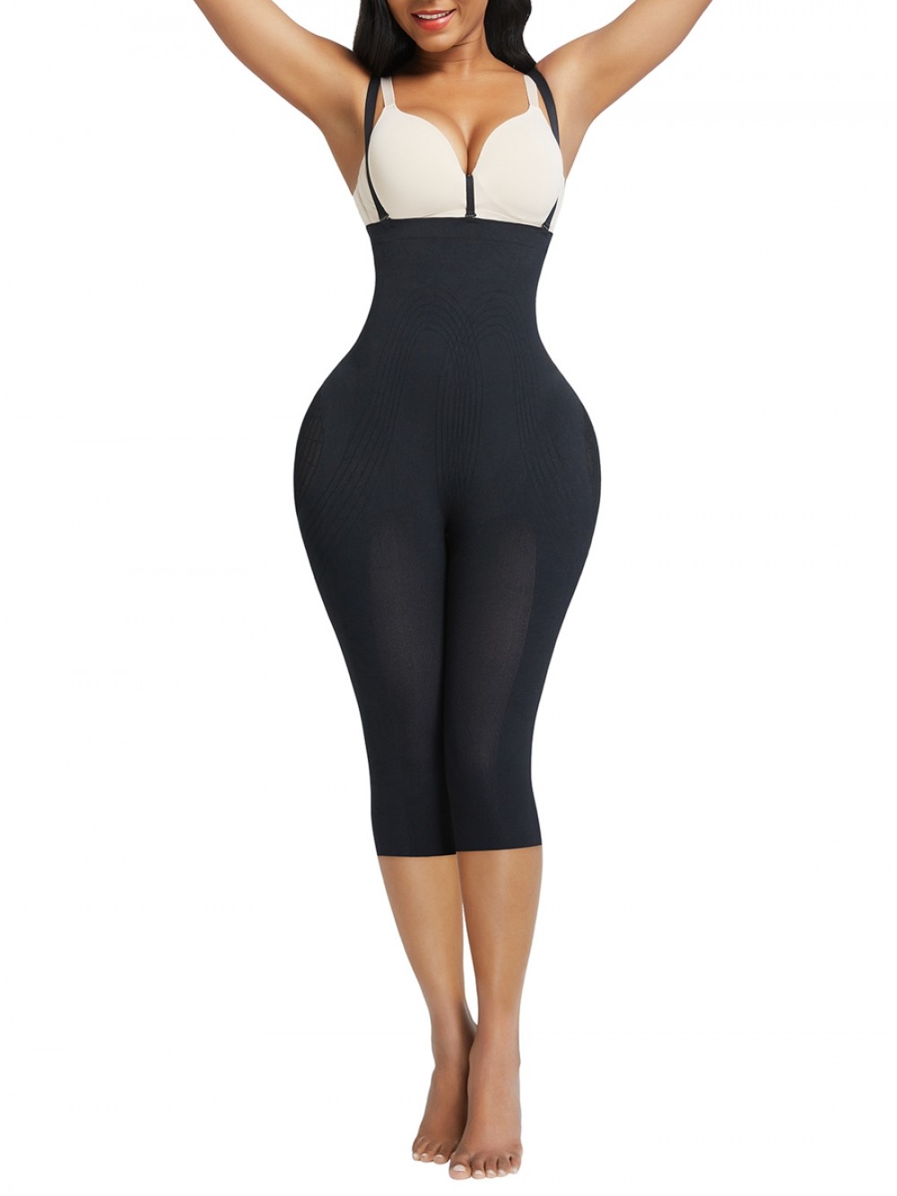 Black Plus Size Full Body Shaper With Open Crotch Smooth Silhouette
