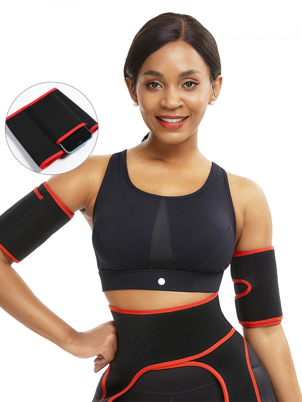 Arm Trimmers Red Neoprene 2 Pcs With Pockets Slimming Arm