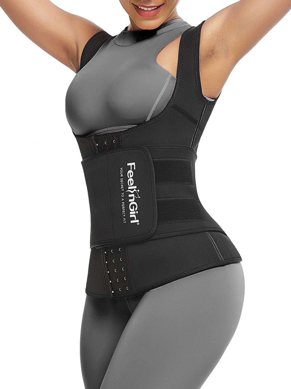 Cellulite Reducing Black Neoprene Waist Trainer Vest With Feelingirl Logo