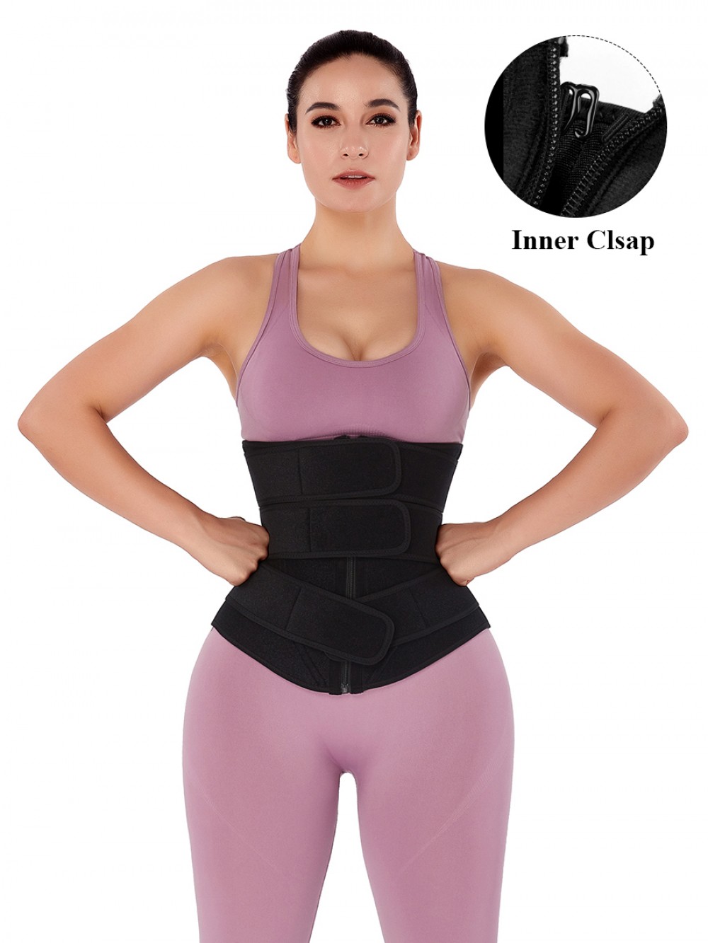 Slimming Stomach Black Neoprene Zip Three-Belt Waist Trainer