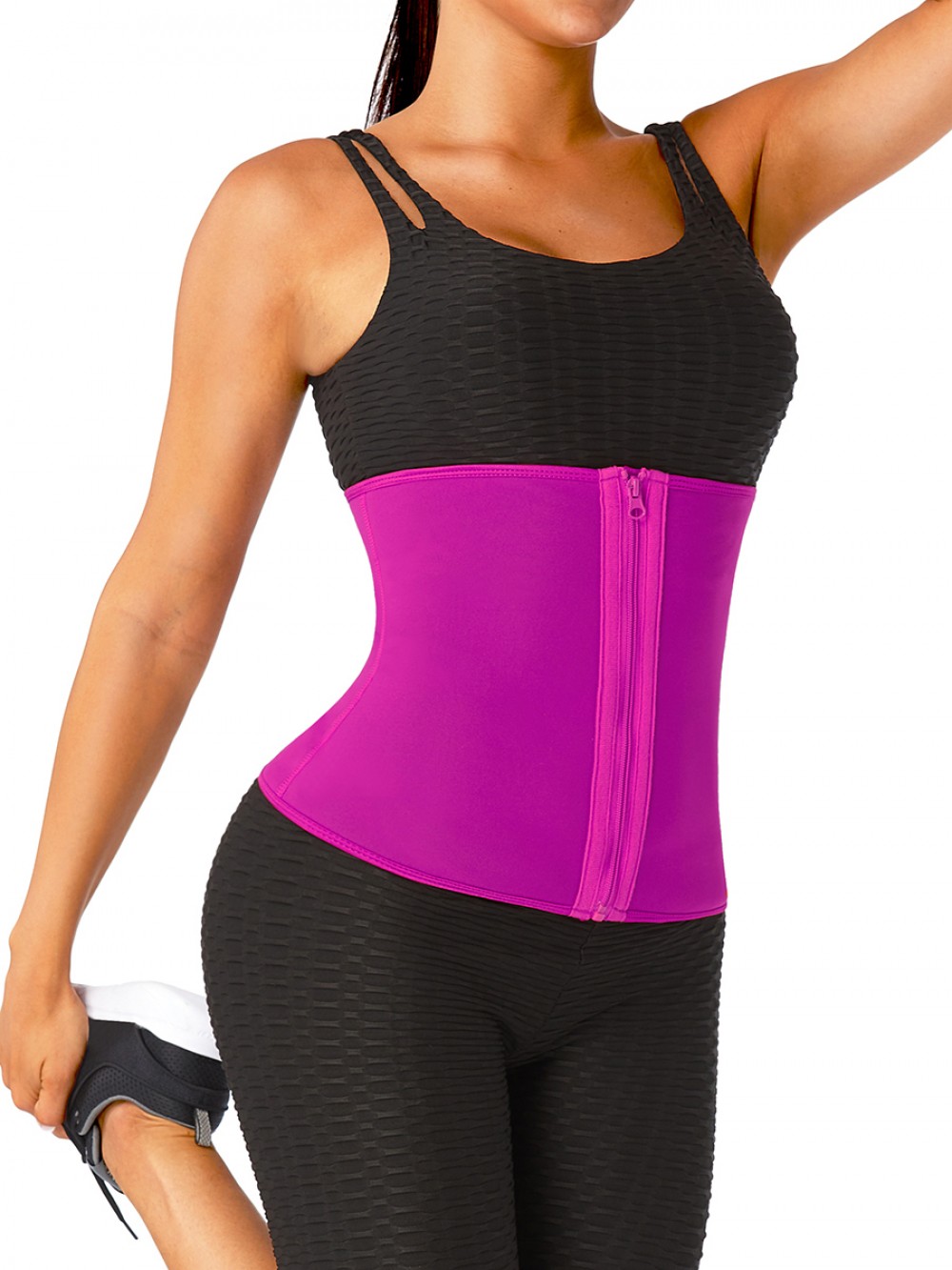 Rose Red Neoprene Zip Waist Cincher Solid Color Weight Loss