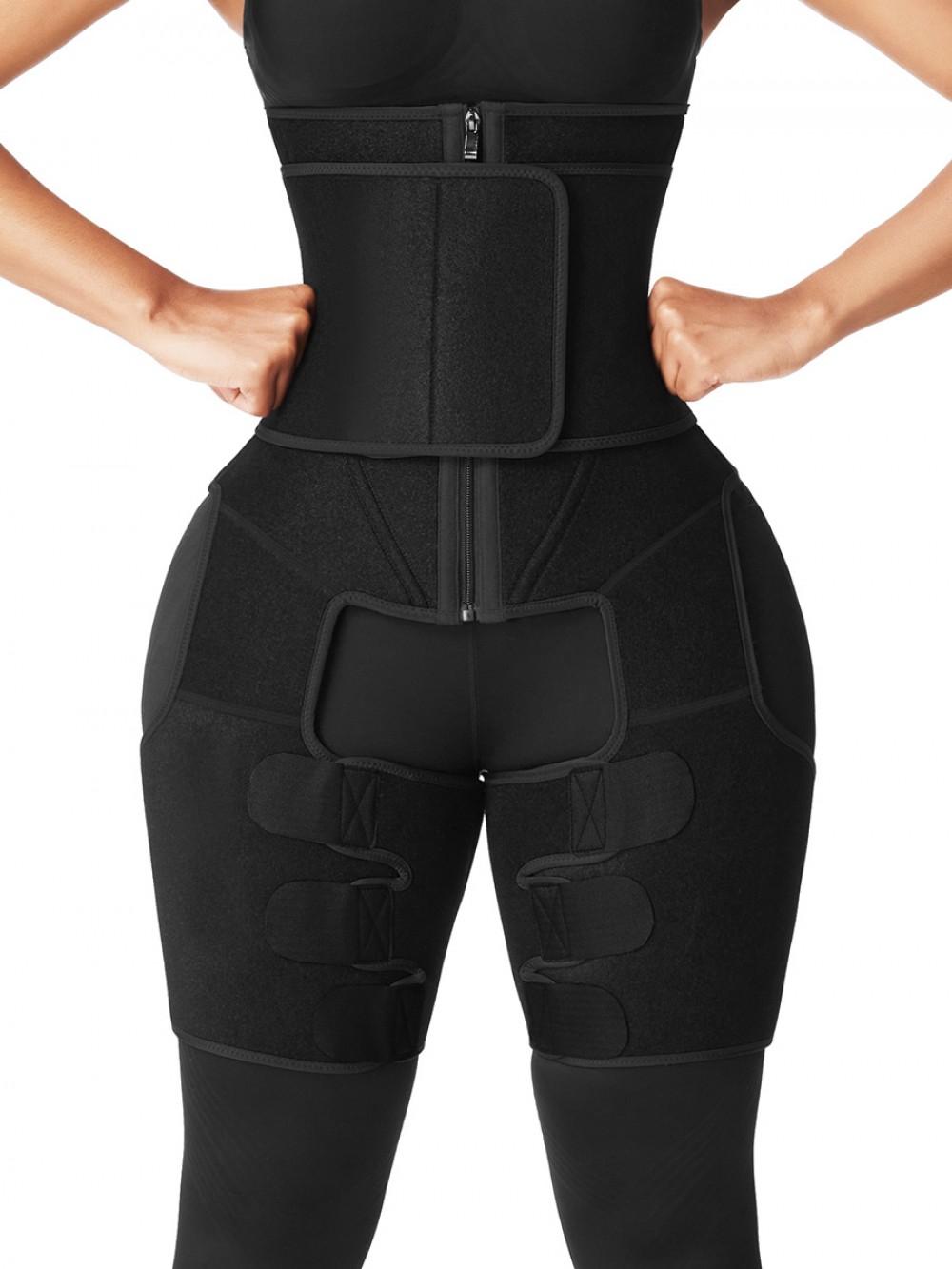 Black Neoprene Waist And Thigh Shaper Zipper Hourglass Figure