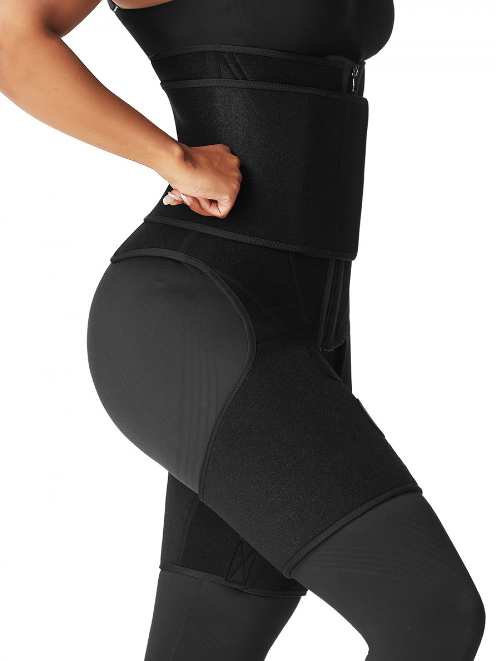 Black Neoprene Waist And Thigh Shaper Zipper Hourglass Figure