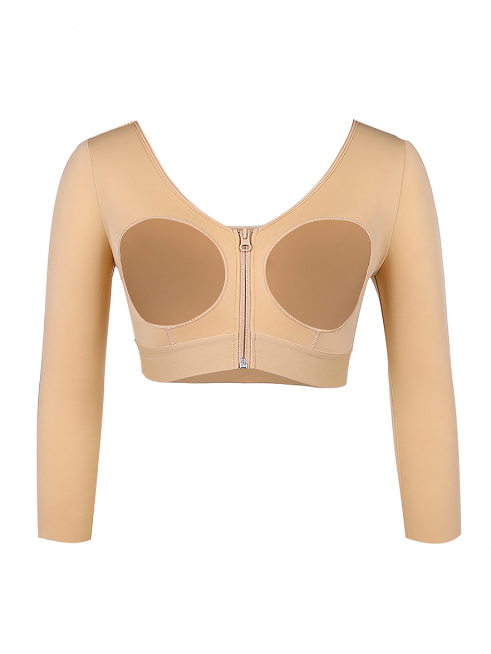 Dark Complexion 3/4 Sleeve Zip Open Bust Shapewear Top Firm Foundations