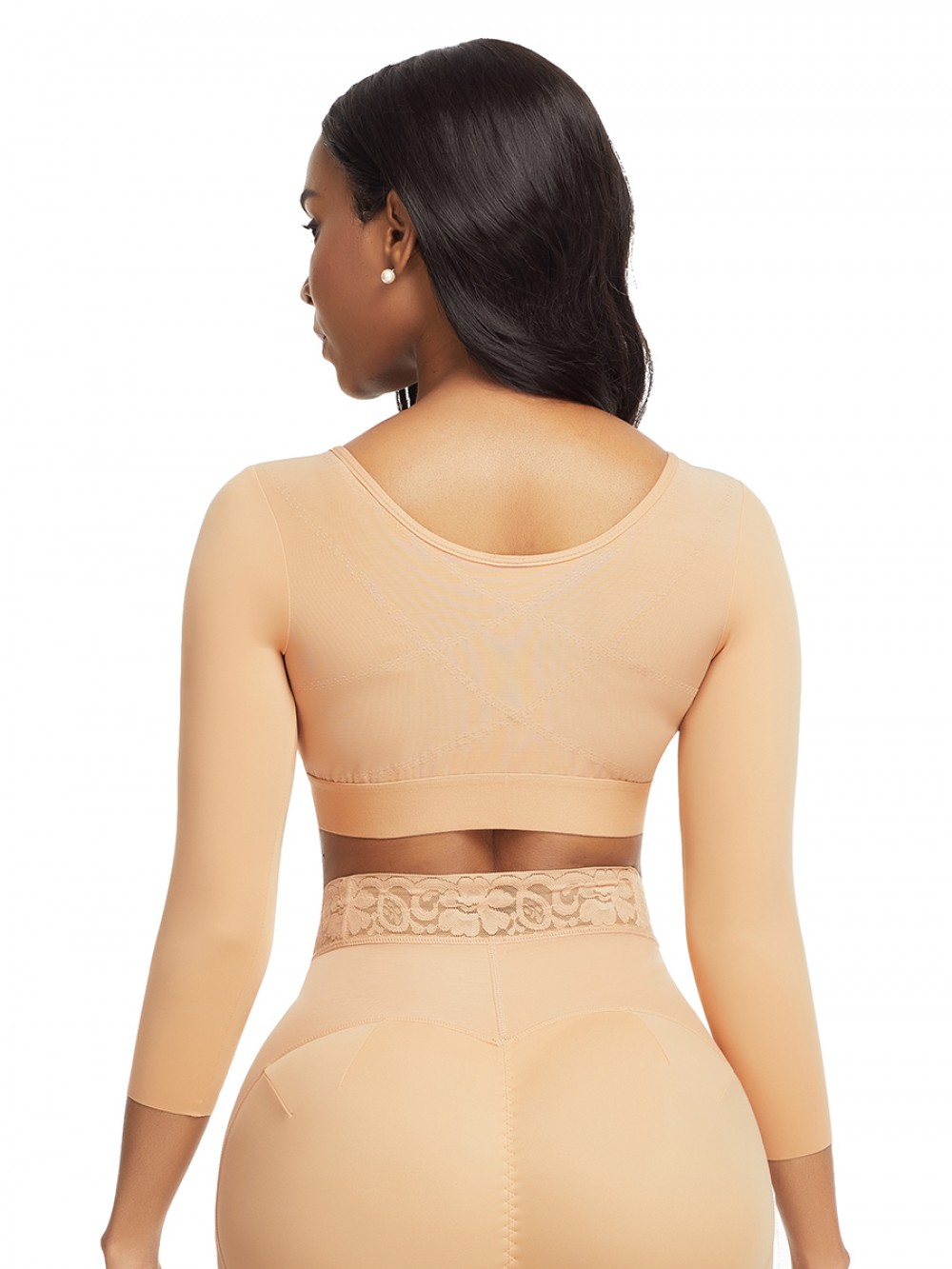 Dark Complexion 3/4 Sleeve Zip Open Bust Shapewear Top Firm Foundations