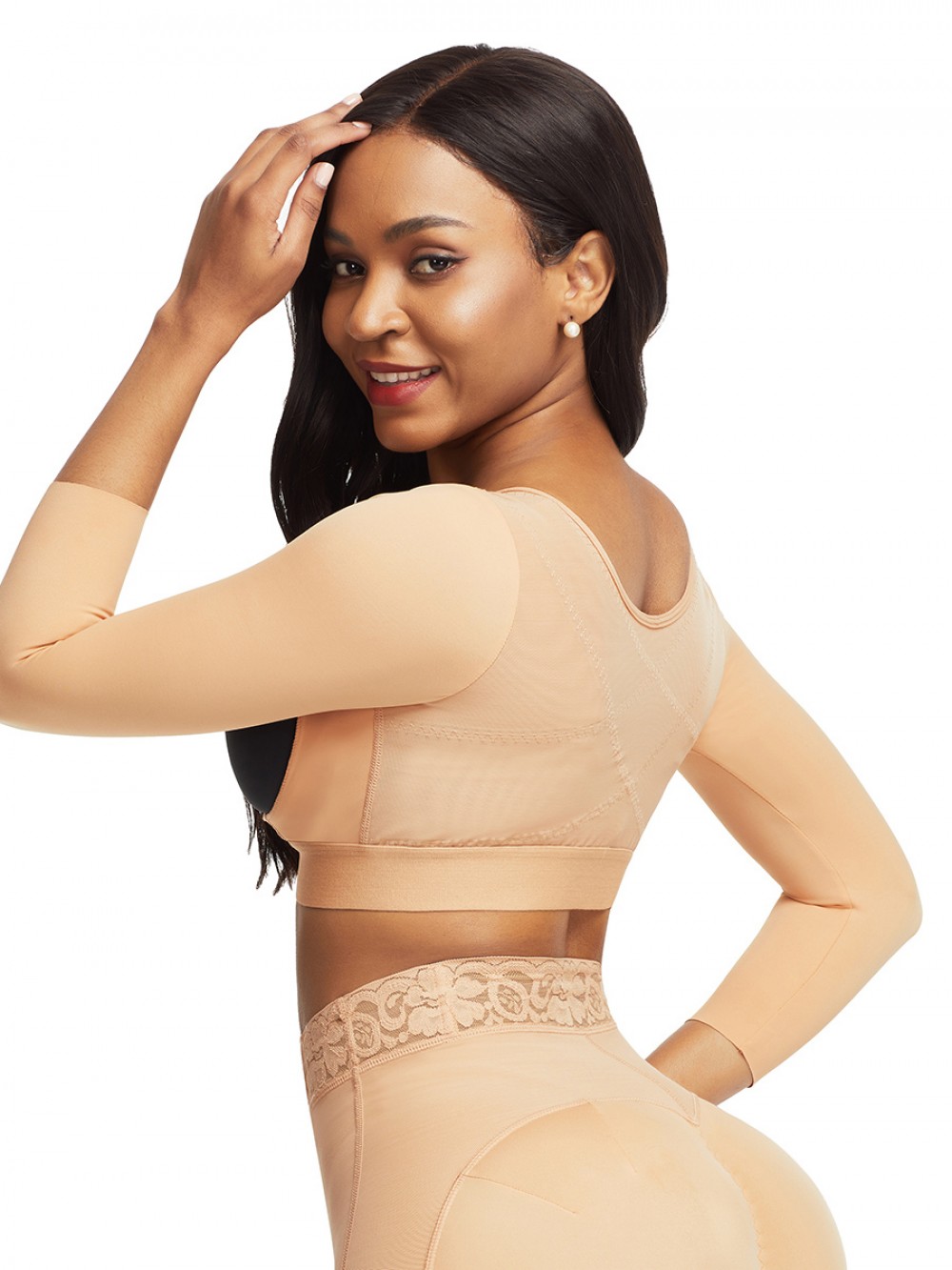 Dark Complexion 3/4 Sleeve Zip Open Bust Shapewear Top Firm Foundations