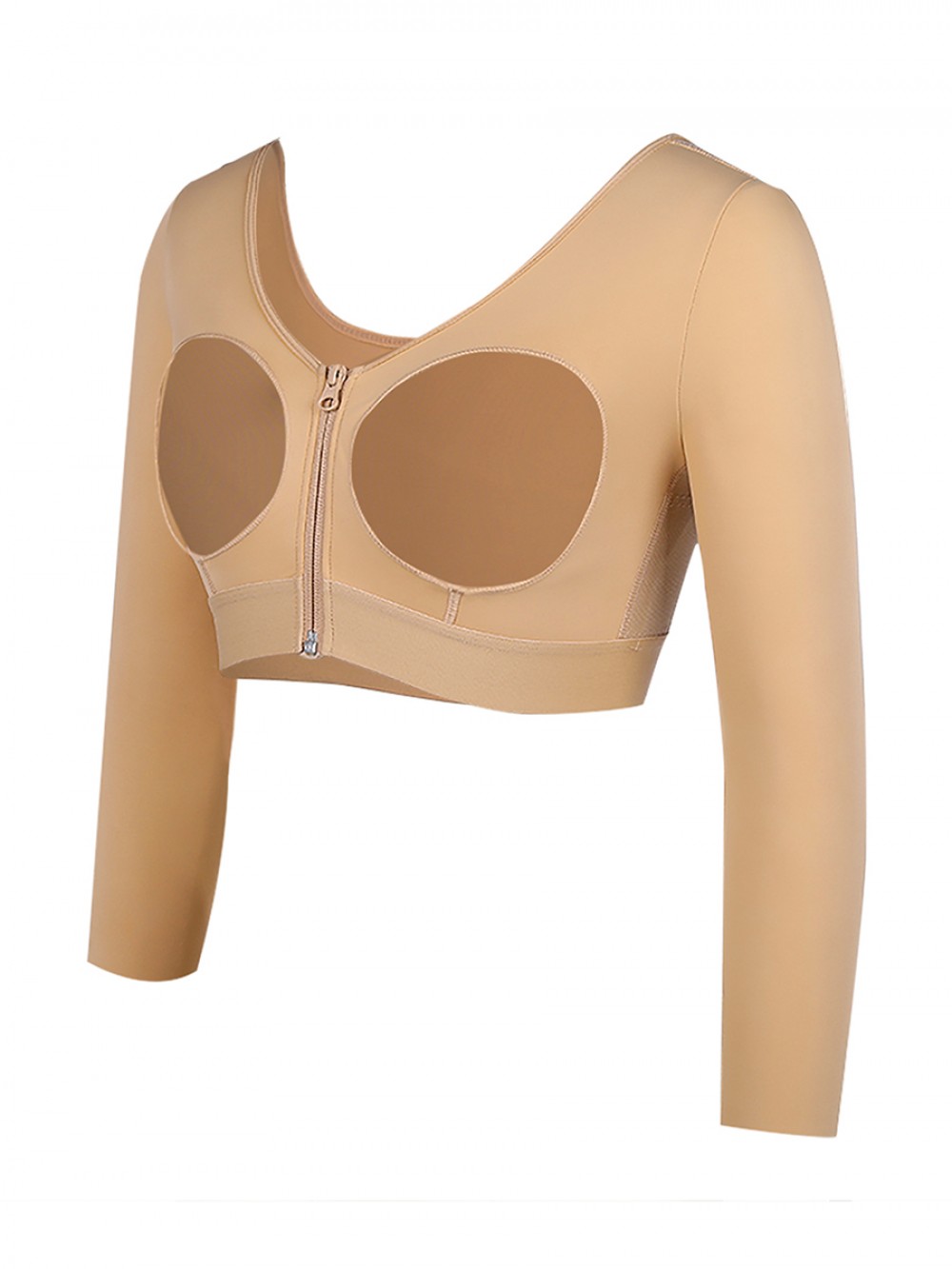Dark Complexion 3/4 Sleeve Zip Open Bust Shapewear Top Firm Foundations