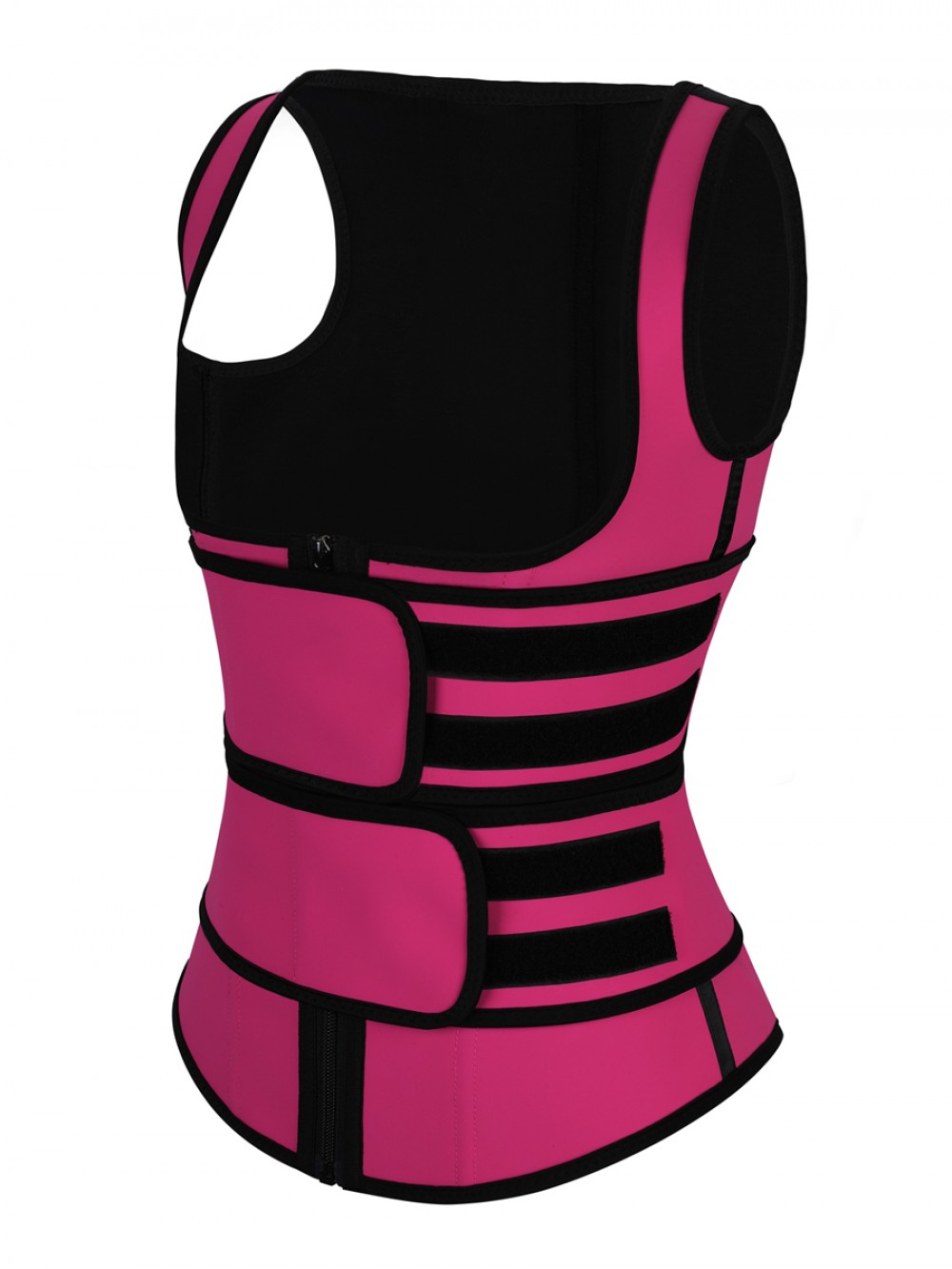 Rose Red Double Belt Zipper Latex Waist Trainer Vest High-Compression