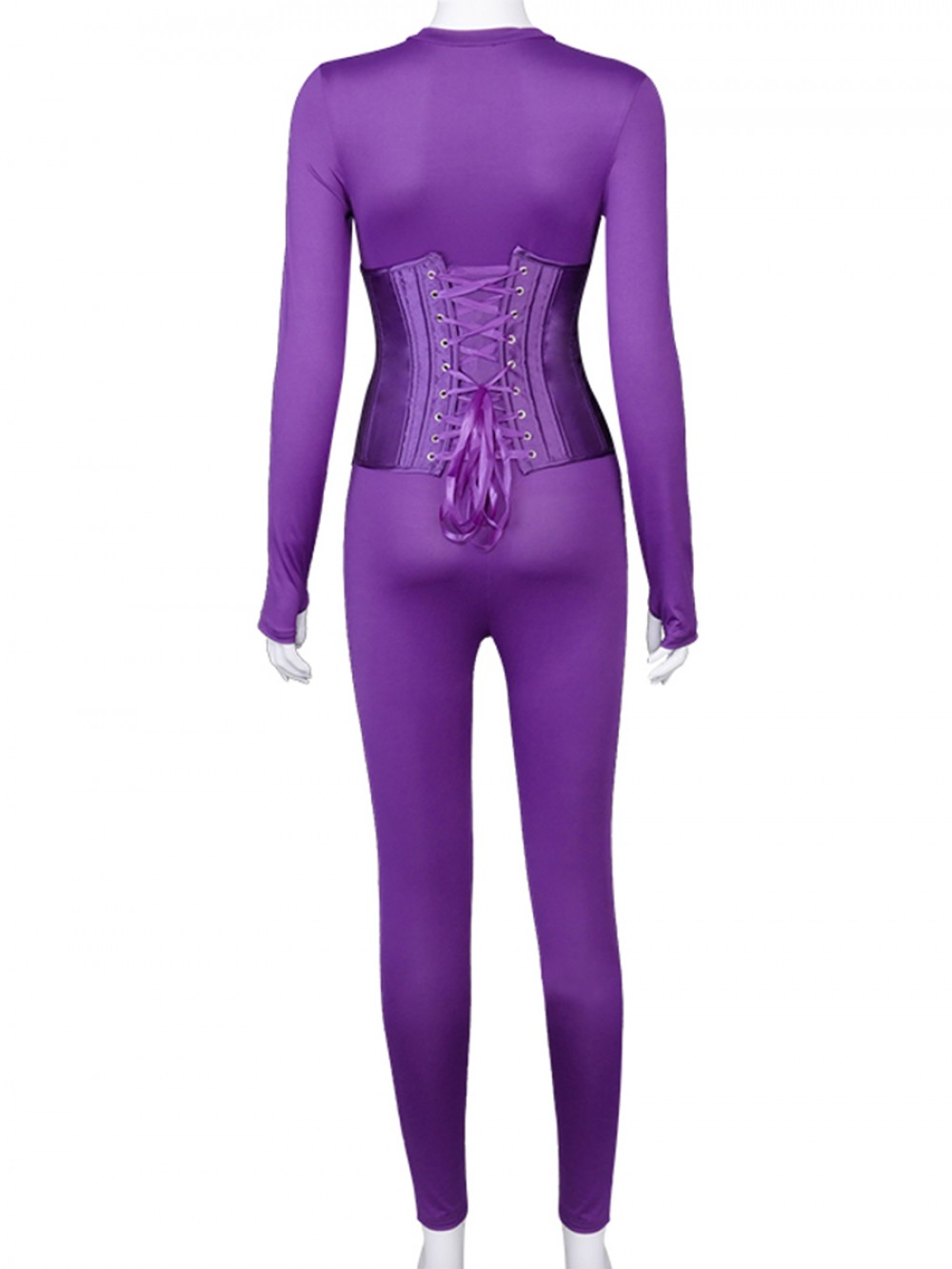 Purple Solid Color Long Sleeve Jumpsuit With Corset Cheap Fashion Style