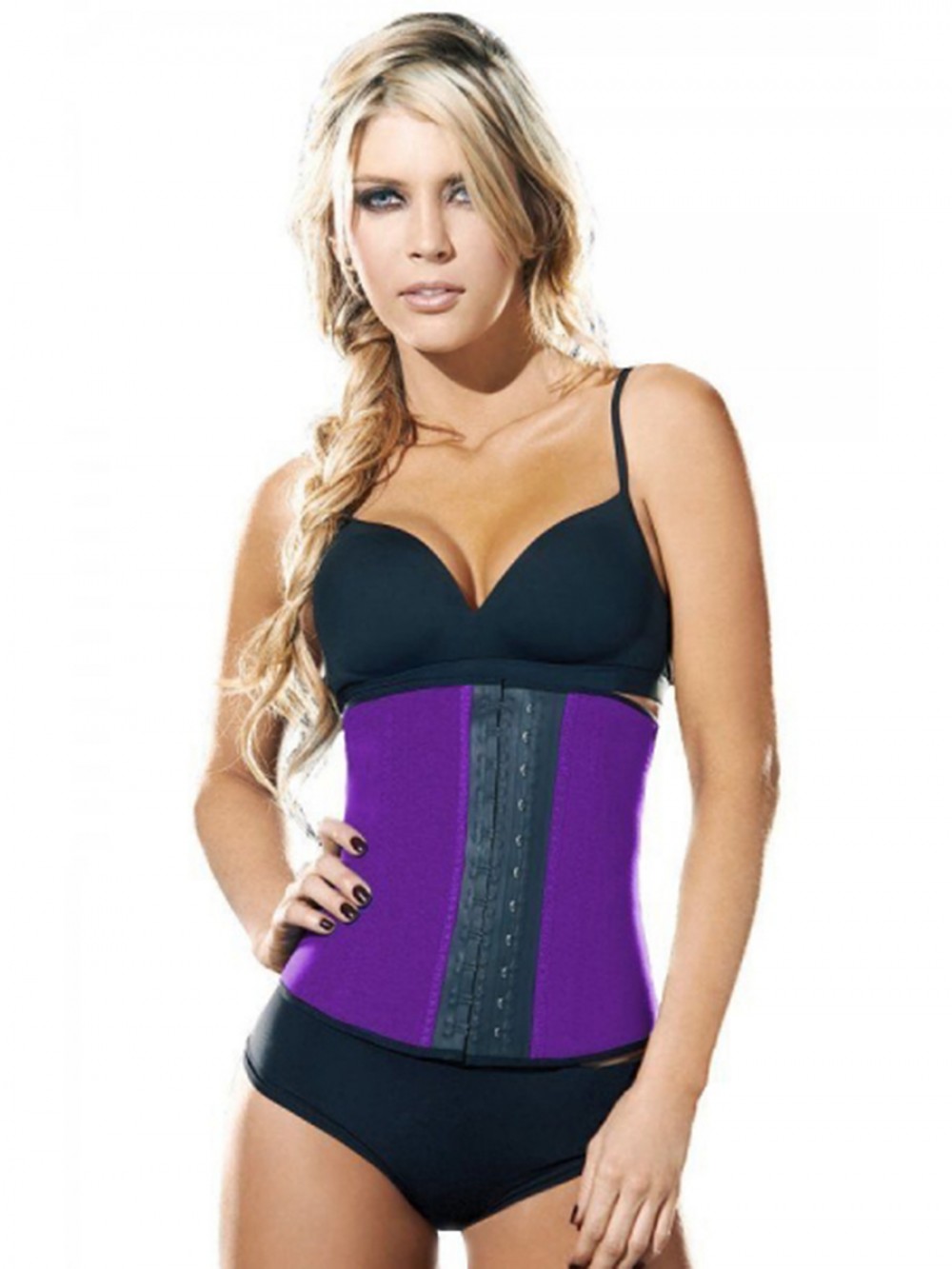 4 Steel Boned Purple Sport Latex Rubber Waist Trainer Cincher Underbust Corset
