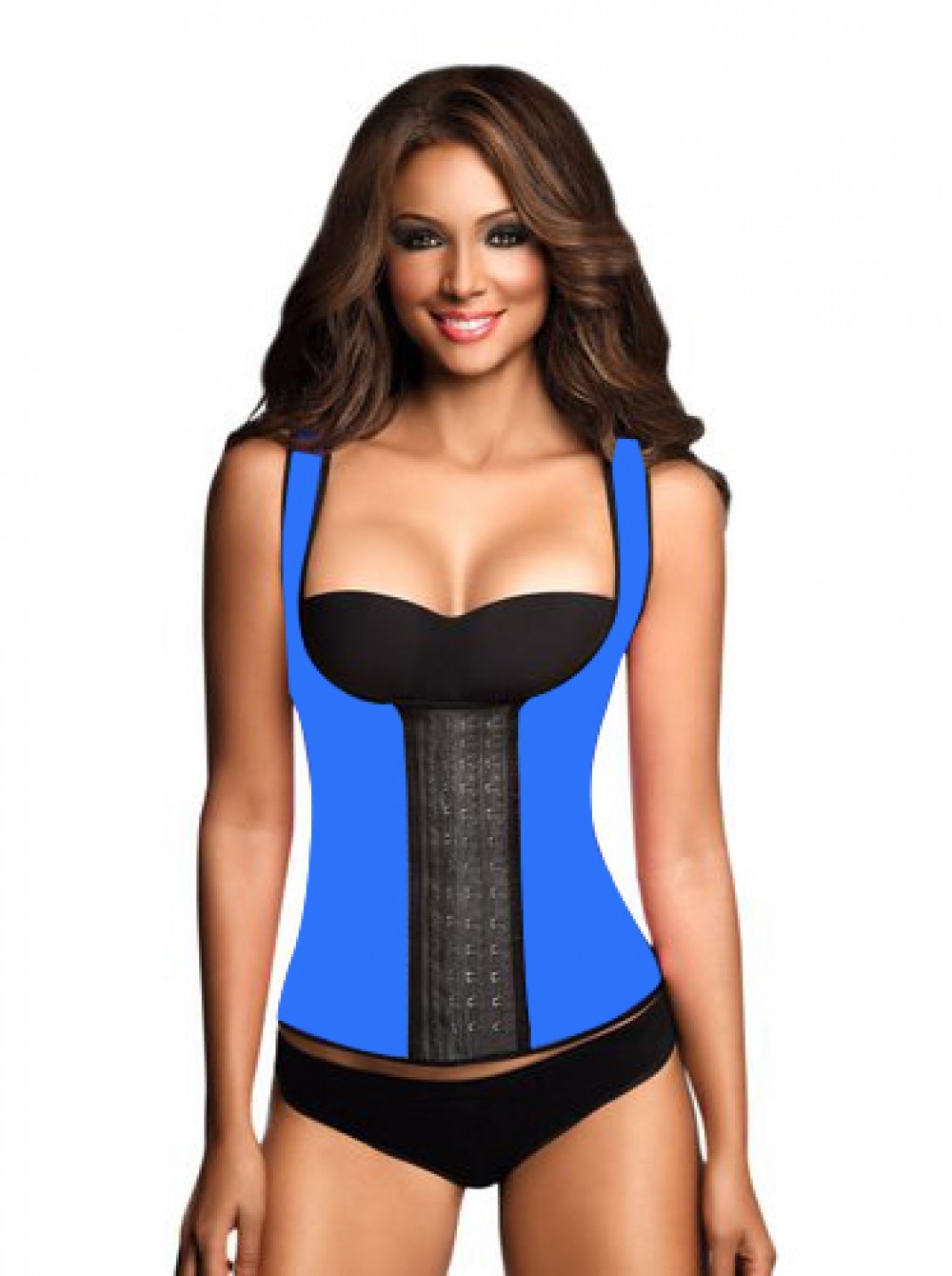 High-Compression Blue Latex Waist Shaper Sleeveless Hook Eye Closure