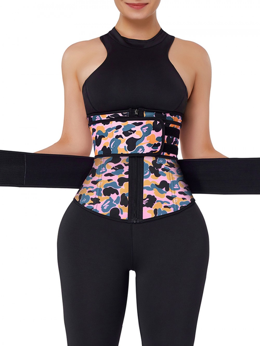 Lose Weight Sticker Latex Waist Cincher Double Belts Zipper Hourglass Figure
