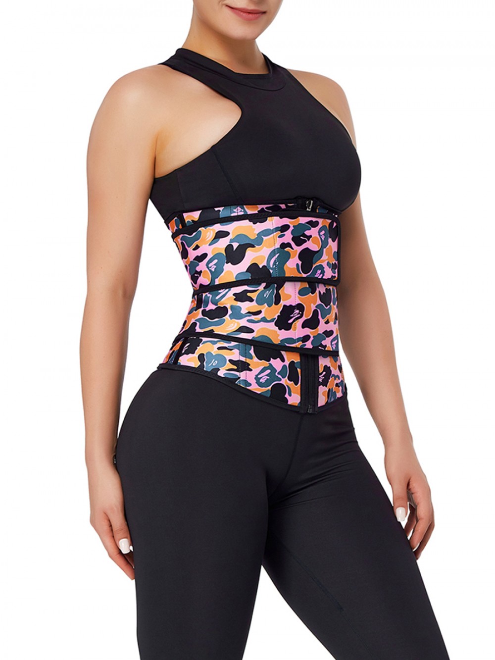Lose Weight Sticker Latex Waist Cincher Double Belts Zipper Hourglass Figure