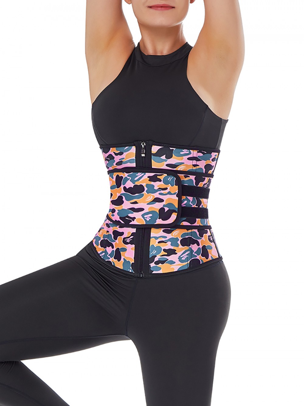Workout Camo Print Latex Waist Trainer Sling-Belt Slimming Stomach