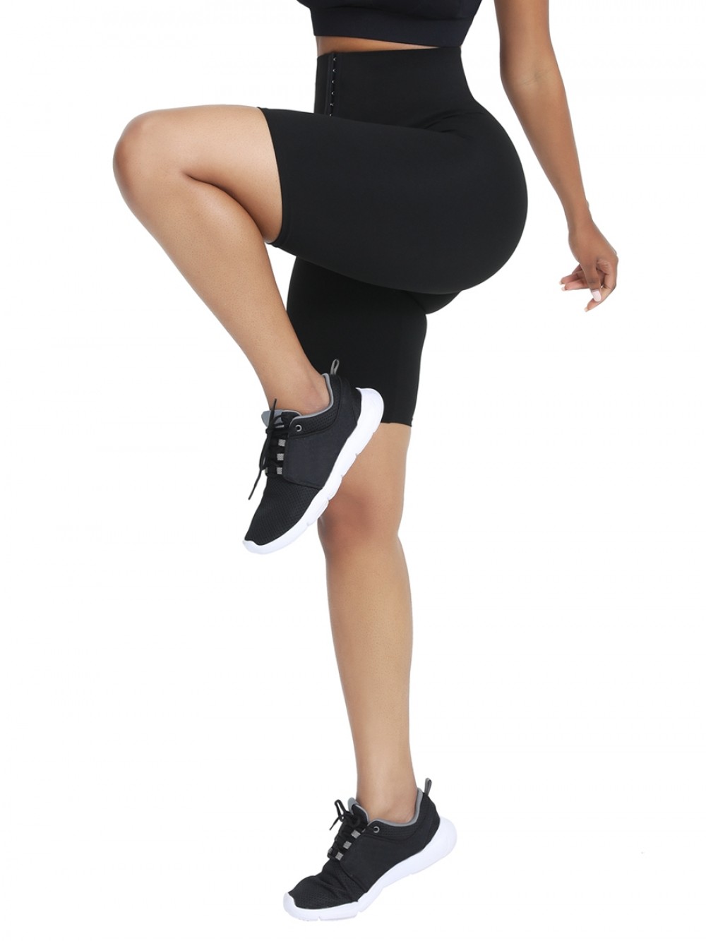 Black High Waist 2-In-1 Waist Trainer Shorts Mid-Thigh Tummy Training