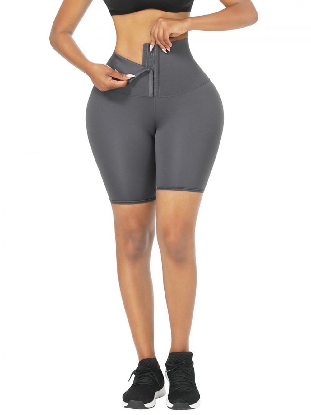 Gray 2-In-1 Tummy Control Waist Trainer Shorts Mid-Thigh Compression