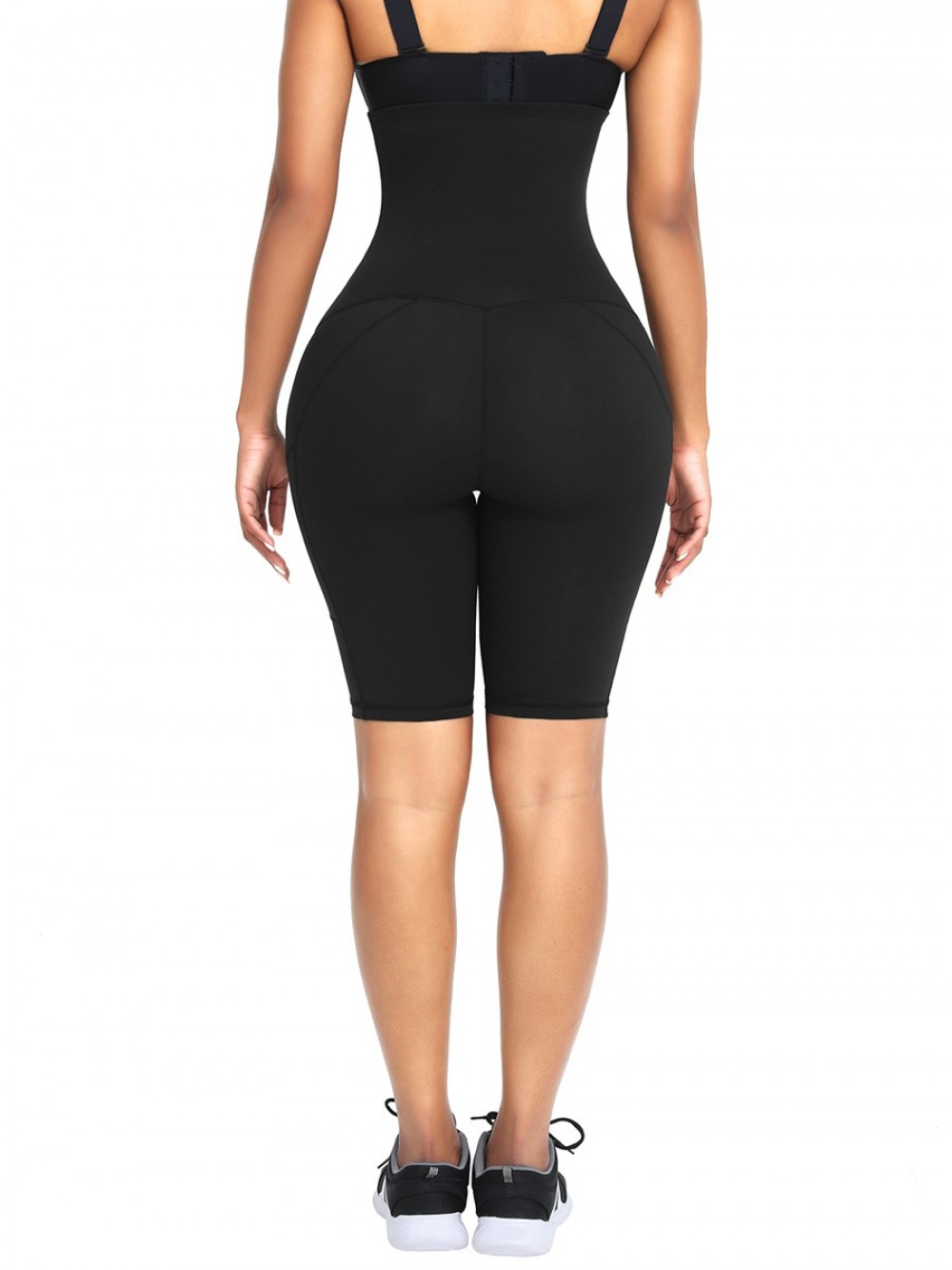 Black Knee Length Tummy Control Waist Trainer Shorts Logo Printed