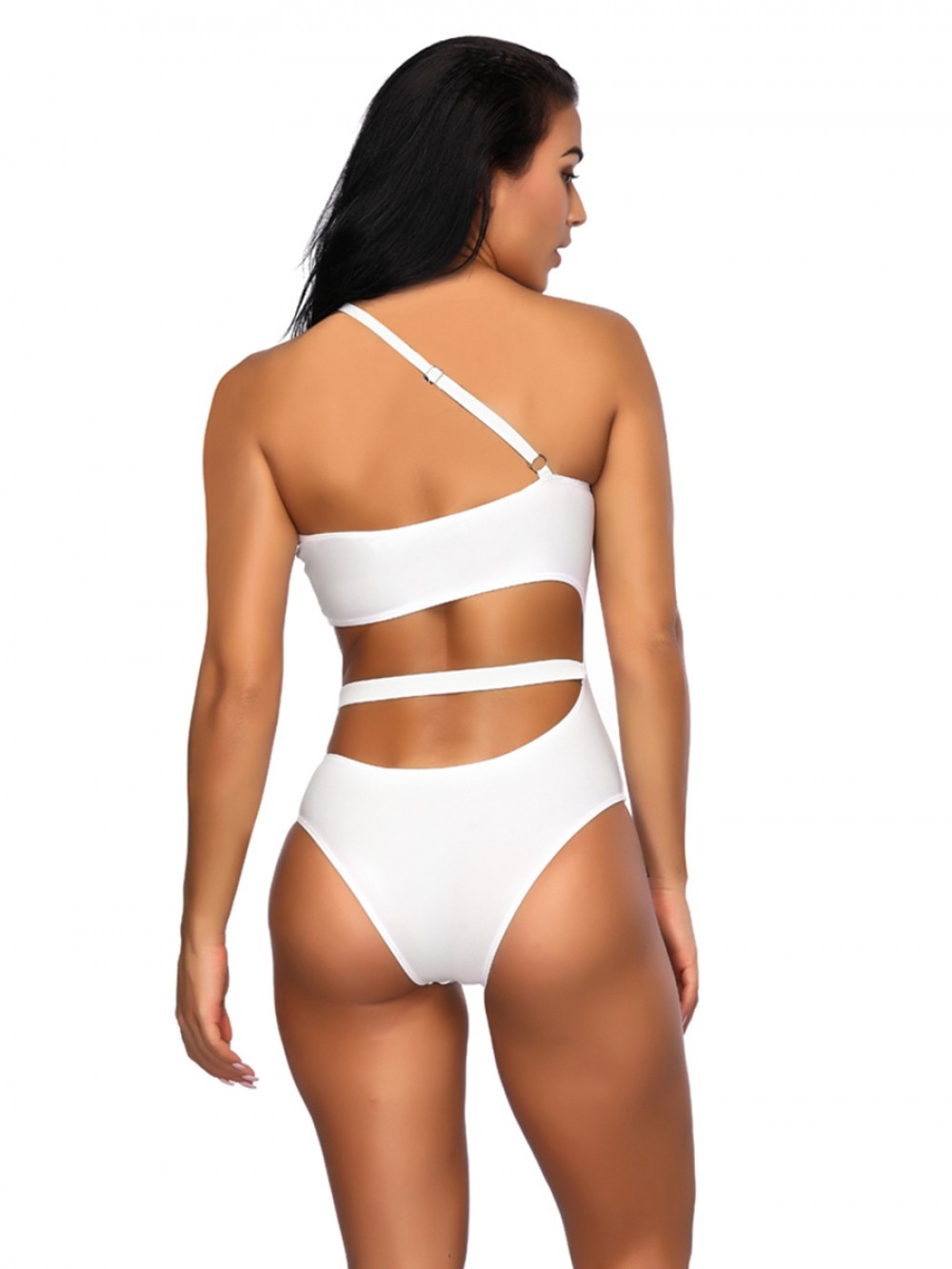 White One Piece Swimsuit Hollow Out Solid Color For Swimming