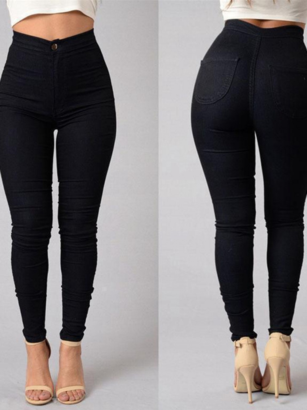 Black Plus Size Pants Ankle Length Button Design