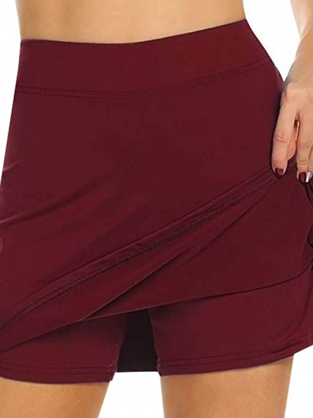 Wine Red Sports Skirt High Rise Side Slit For Girls