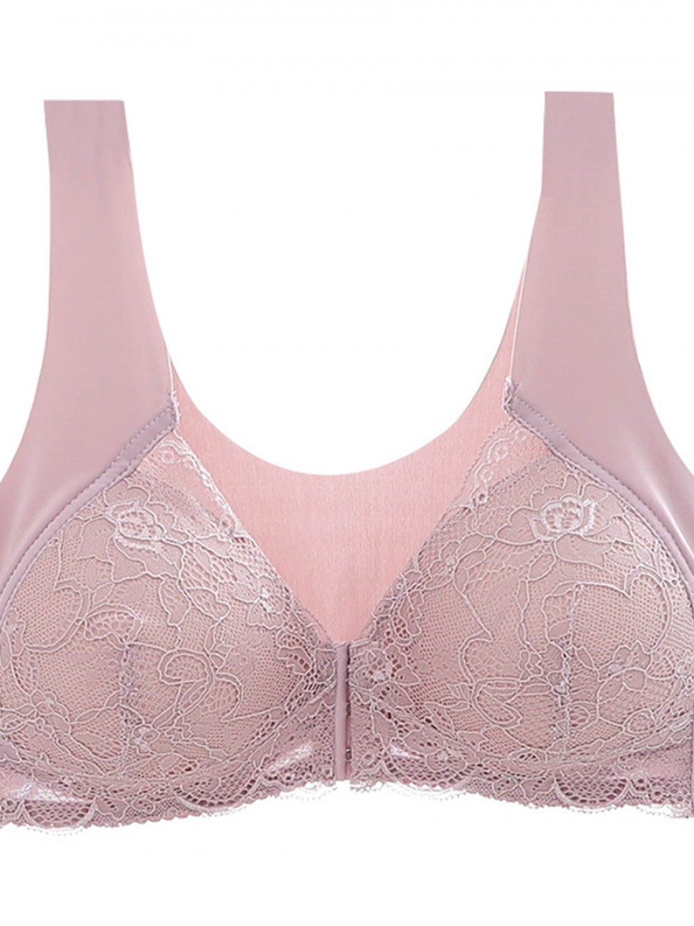 Pink Lace Nursing Bra Wide Strap U-Back Big Size