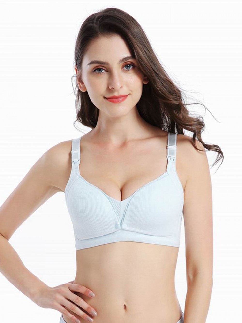 Blue Adjustable Strap Open Front Nursing Bra