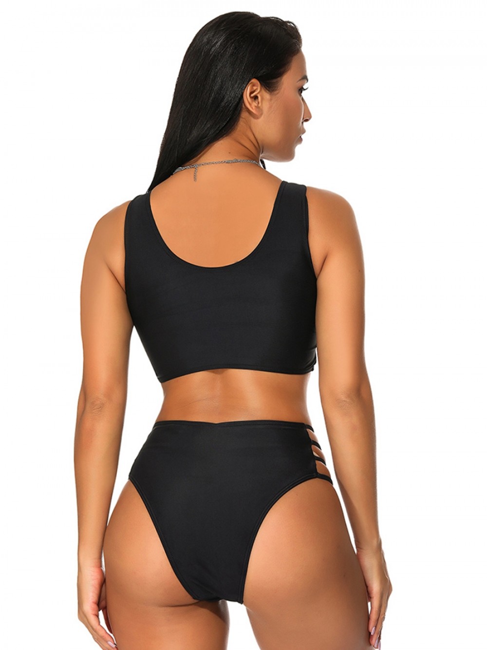 Black Bikini Cut Out Solid Color High Cut