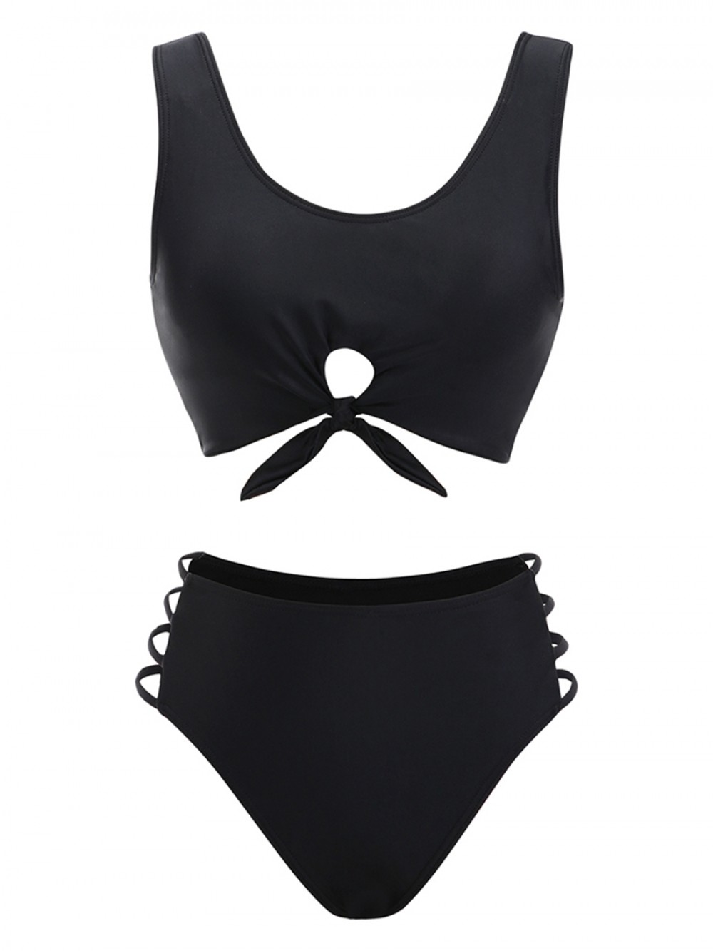 Black Bikini Cut Out Solid Color High Cut