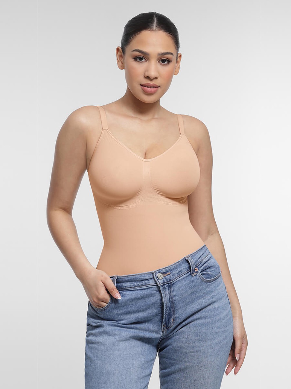 Seamless Chest Support Waist Control Snap Crotch Shapewear Bodysuit