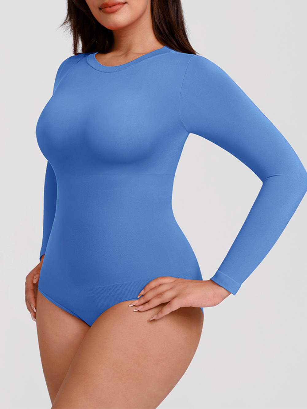 Seamless Crew Neck Tummy Control Snap Crotch Briefs Bodysuit