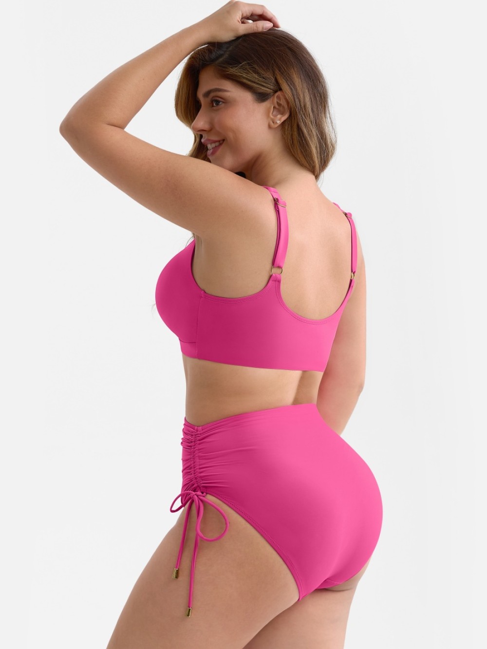 Tummy Control Mesh Lining Swimsuit Set Removable Pads Adjustable Back Straps