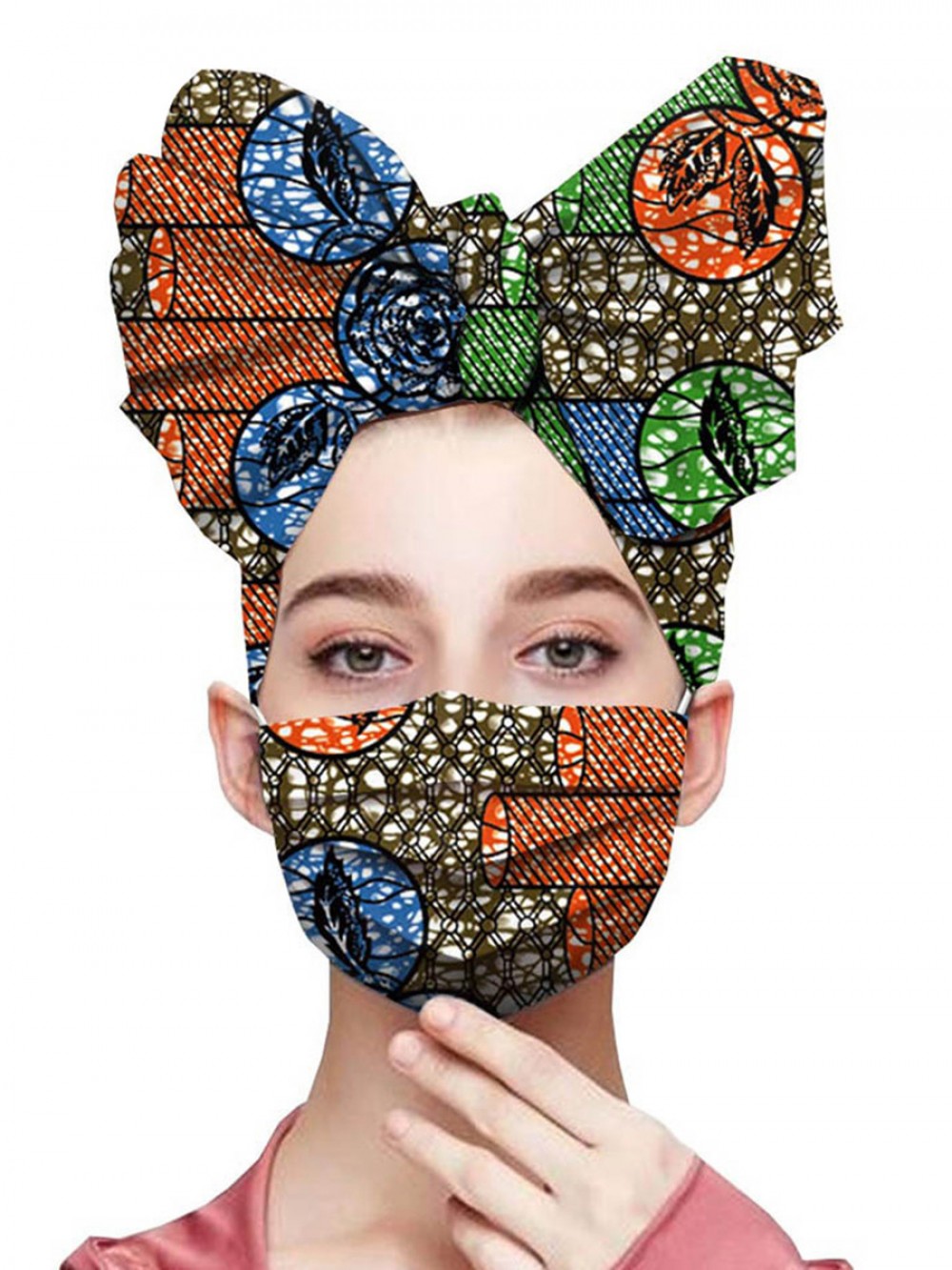 Eye Catching Patchwork African Paint Headscarf Elastic Mask