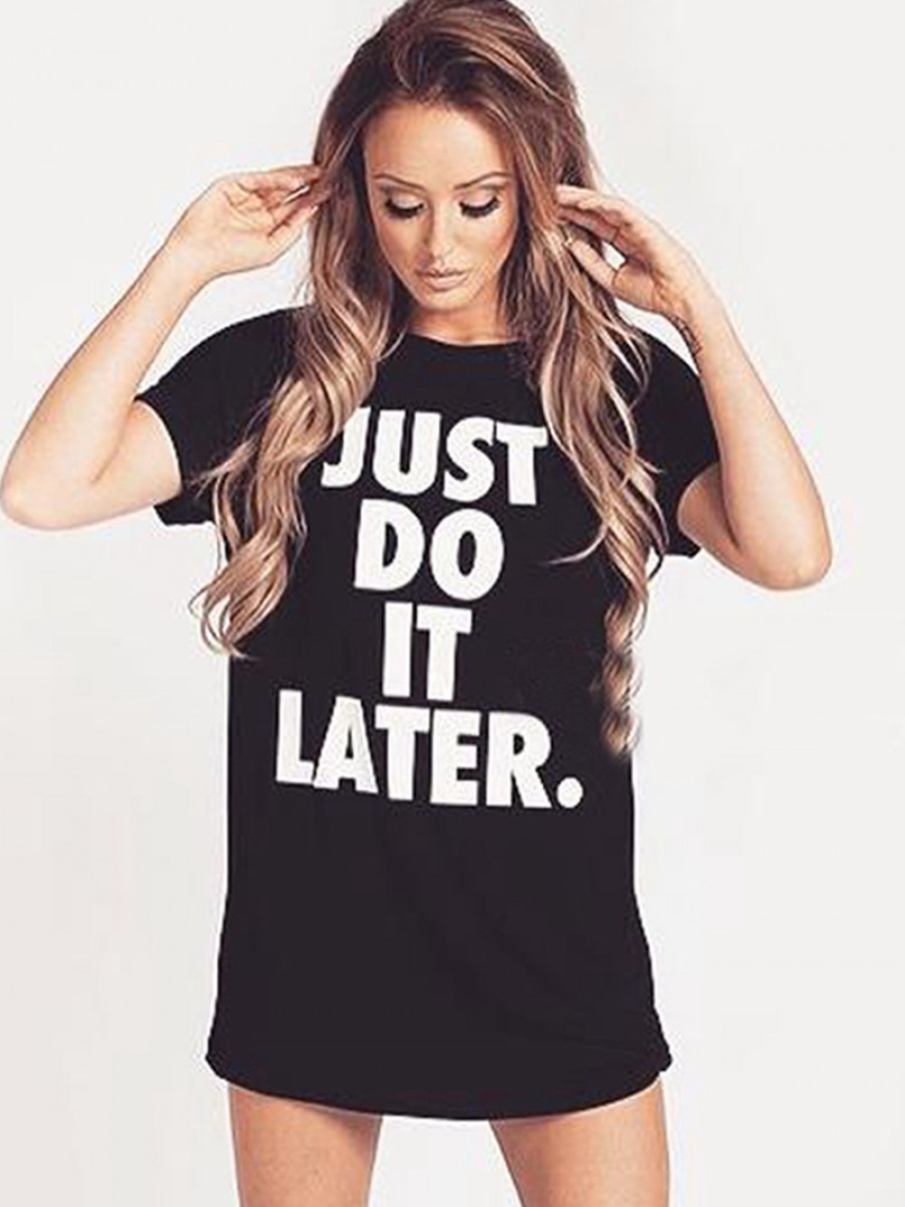 Black Letters Printing T-Shirt Short Sleeve Summer
