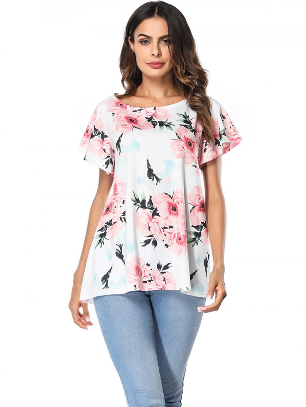 White Short Sleeves Shirt Tie At Back Cut Out