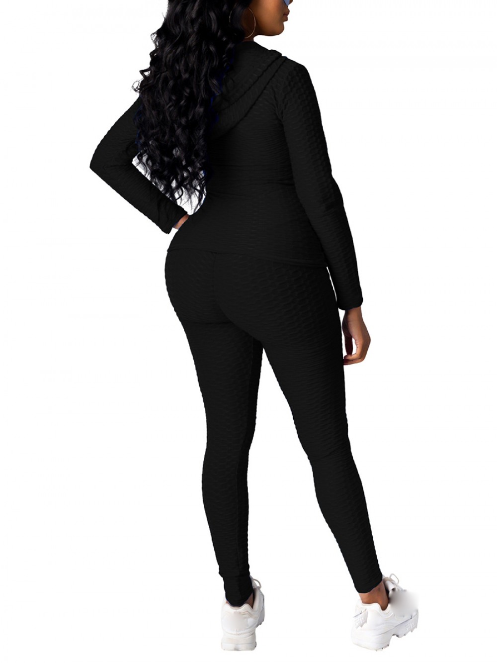 Black Hood Workout Two-Piece With Pocker Comfort Women