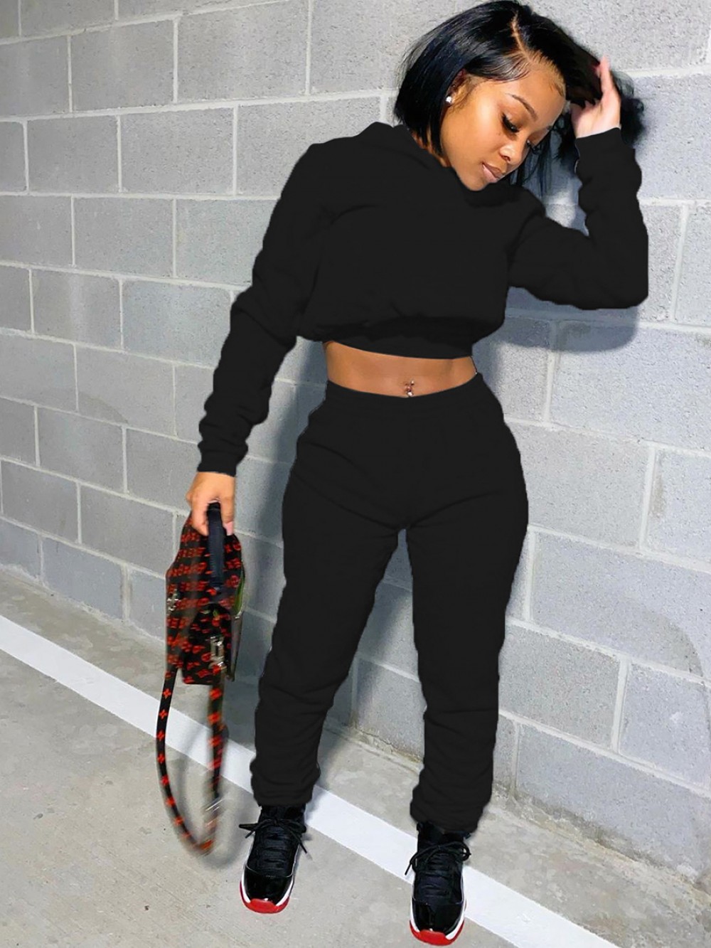 Black Hooded Collar Long Sleeve Women Suit New Fashion