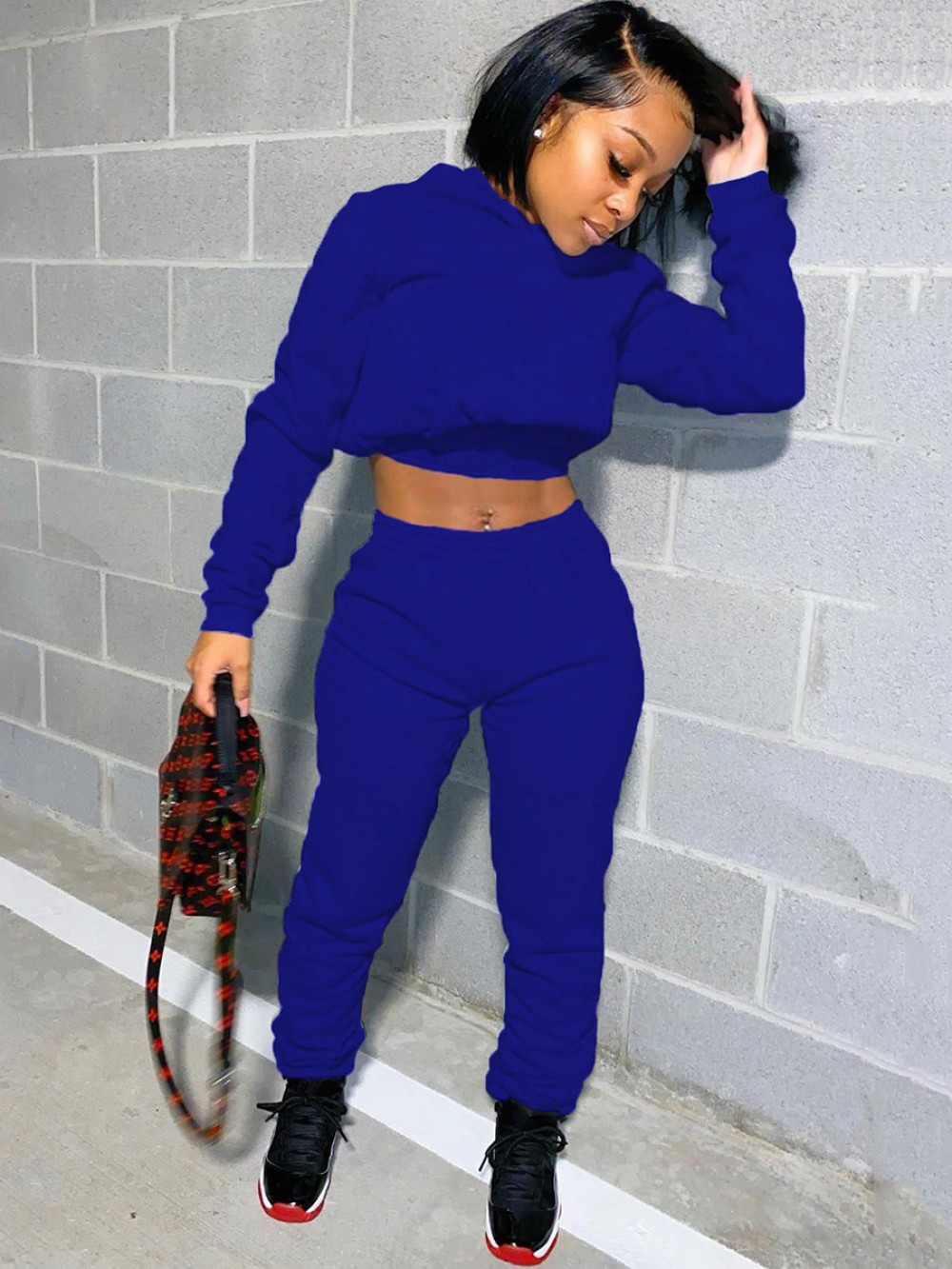 Blue High Waist Solid Color Women Suit Womens Latest Clothes