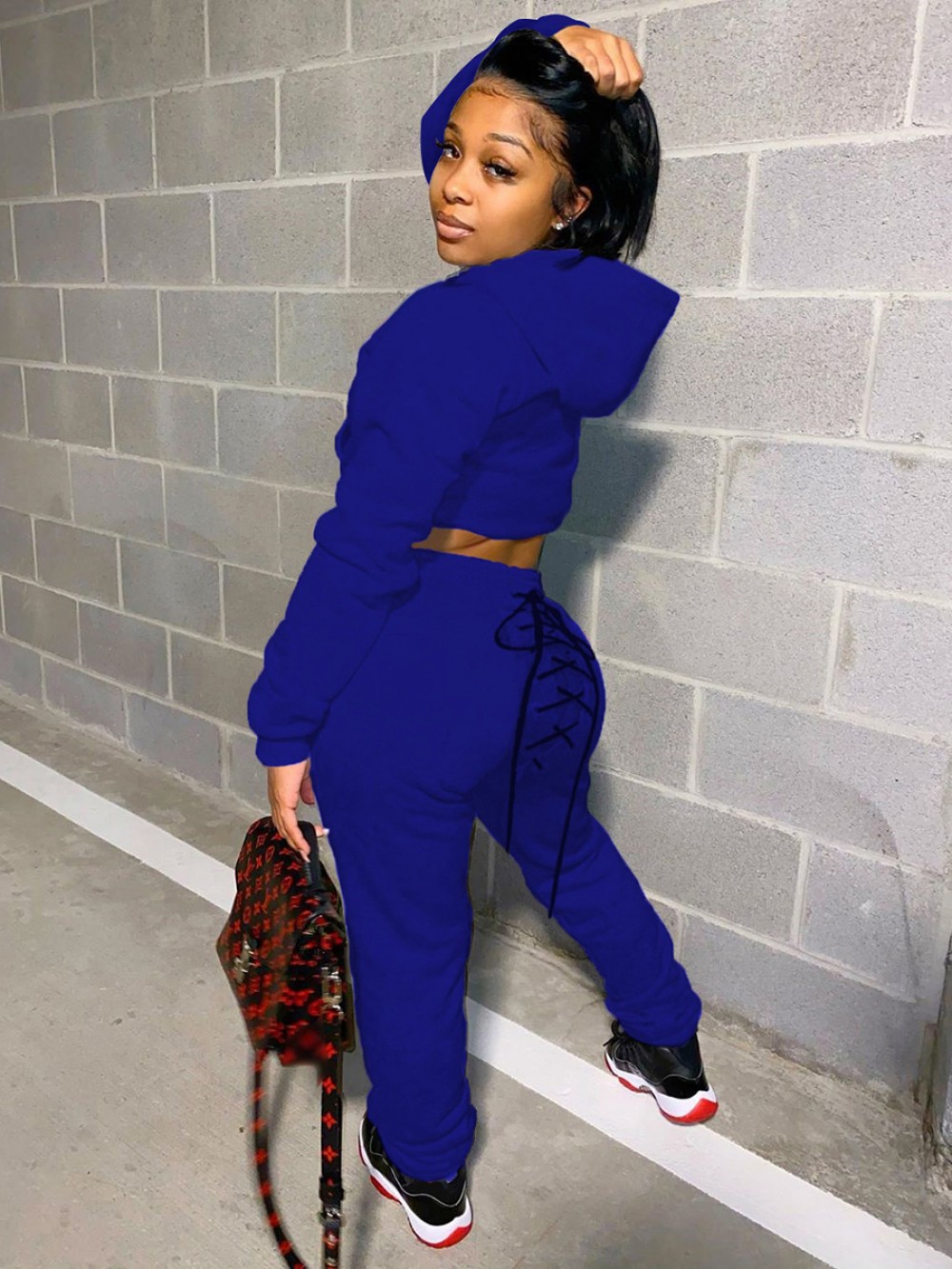 Blue High Waist Solid Color Women Suit Womens Latest Clothes