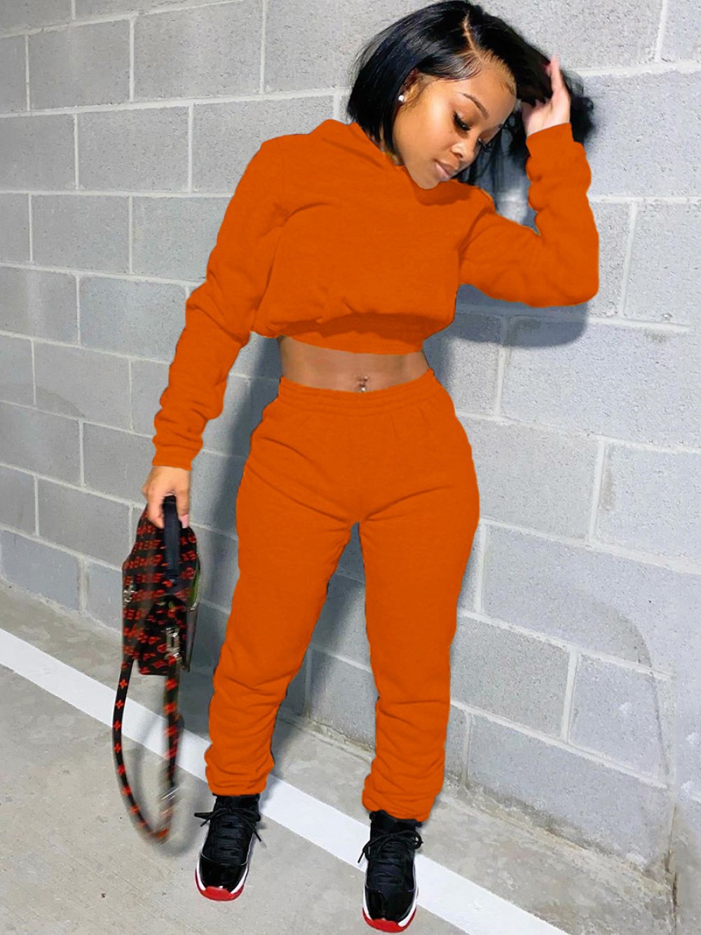 Orange Lace-Up High Waist 2-Piece Outfits Supper Fashion