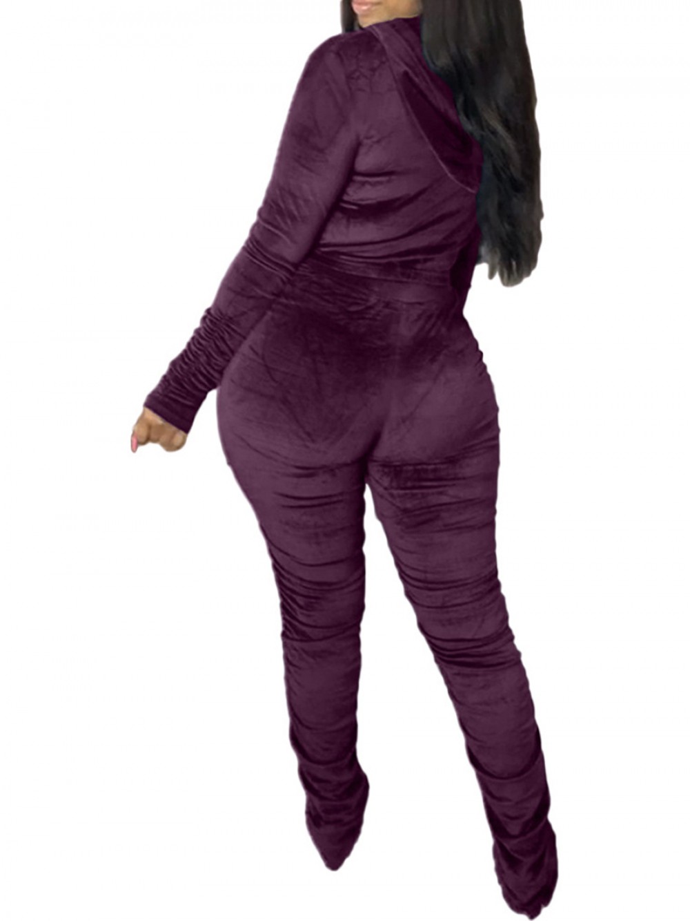 Purple Long Sleeve 2 Piece Outfits Golden Velvet All-Match Style